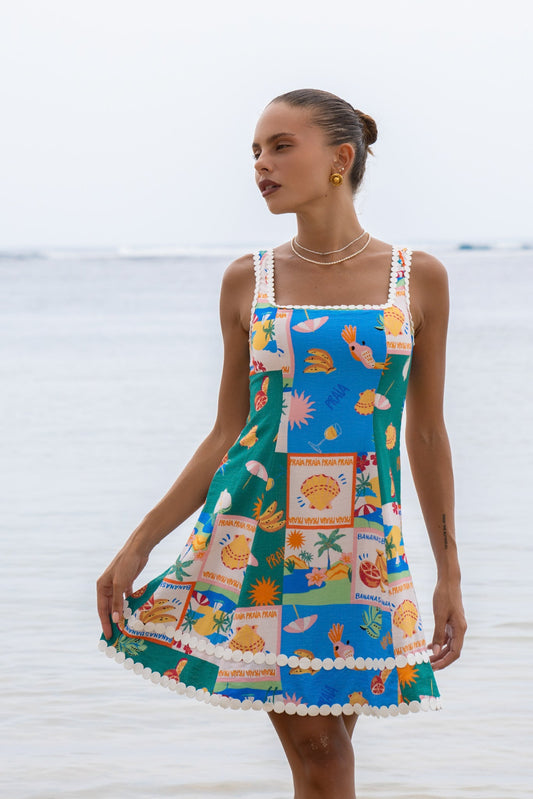 Image of Dresses. Productname: Heychic Praia Multicolour Tropical Lace Detail Mini Dress in Multi colour by brand - Heychic