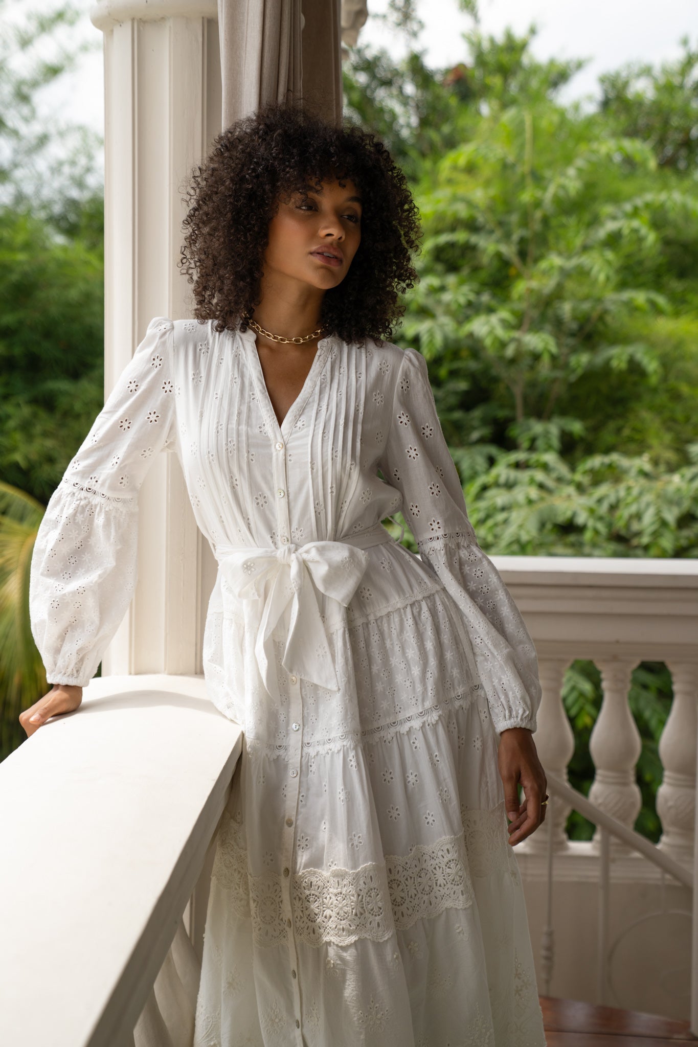 Heychic Linnea Eyelet Long Sleeve Maxi Dress (White)