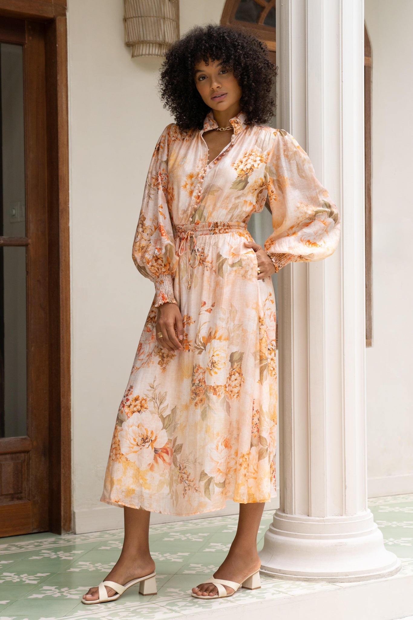 Heychic Fiorenza Orange Long Sleeve Maxi Dress (Floral)