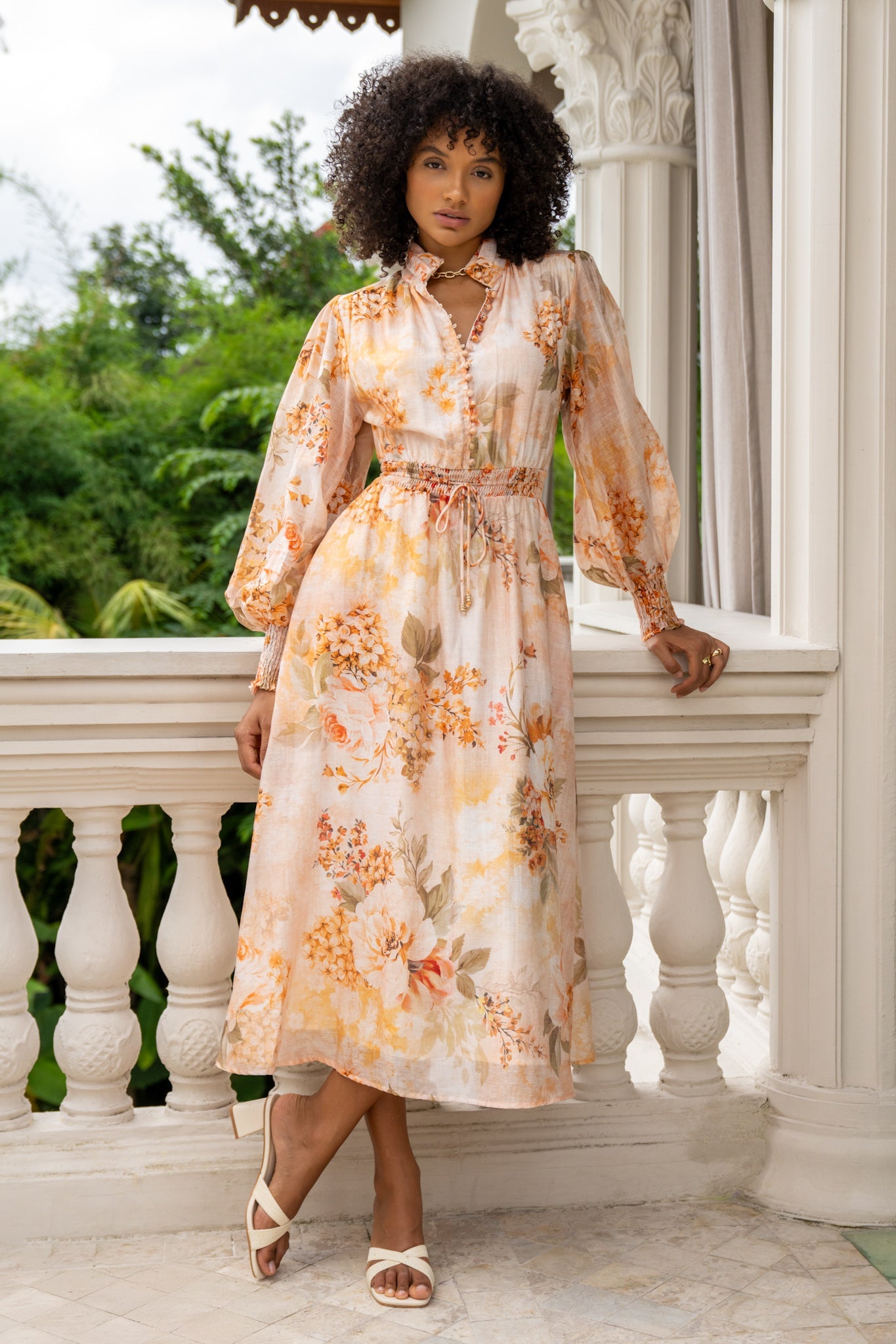 Heychic Fiorenza Orange Long Sleeve Maxi Dress (Floral)