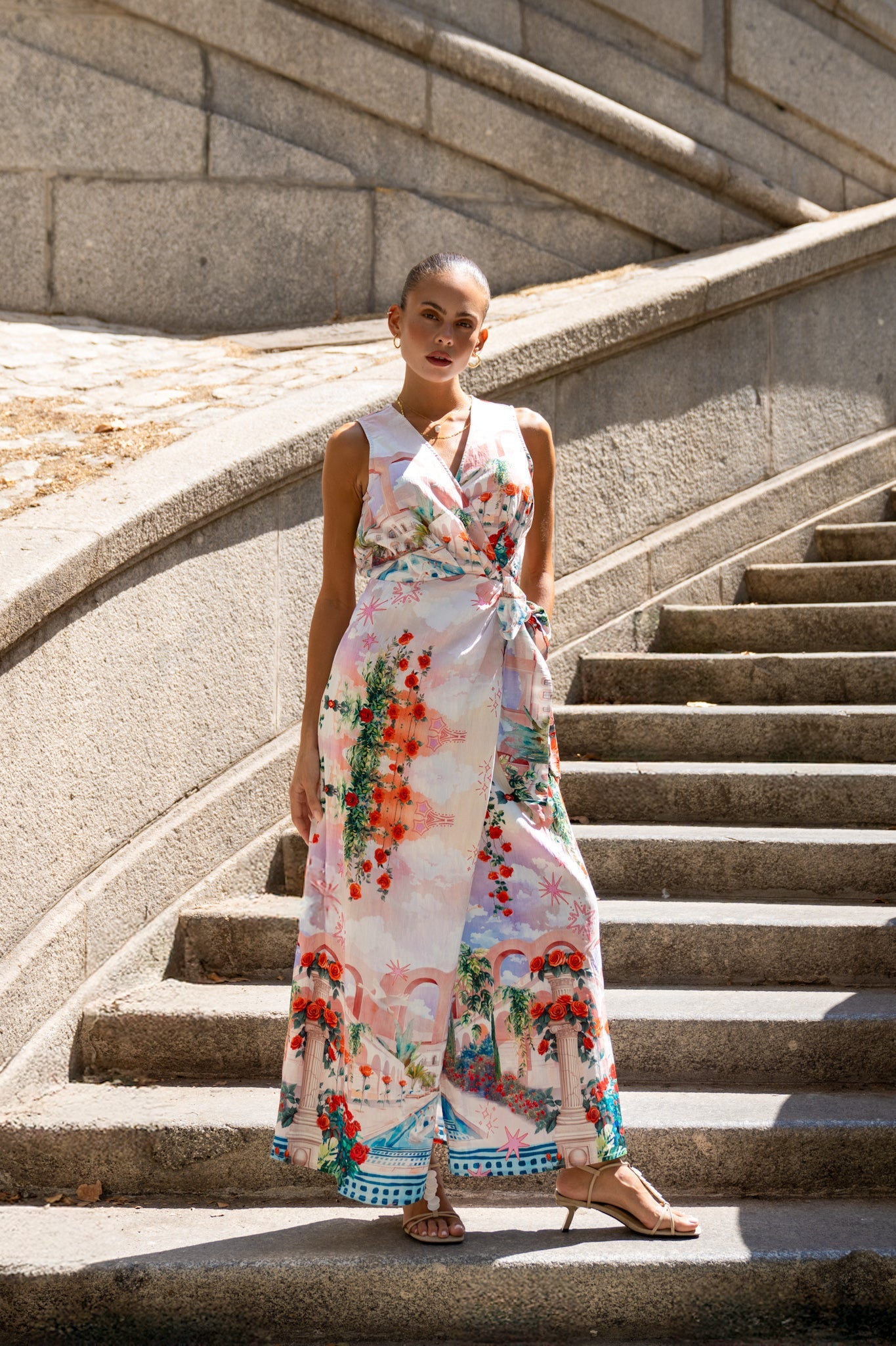 HEYCHIC Lelia Multicolour Abstract Sleeveless Wrap Maxi Dress (Multi)