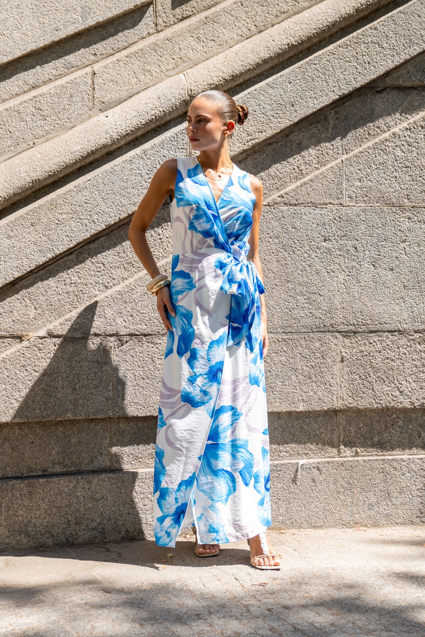 HEYCHIC Aiselle Floral Sleeveless Wrap Maxi Dress (Blue)