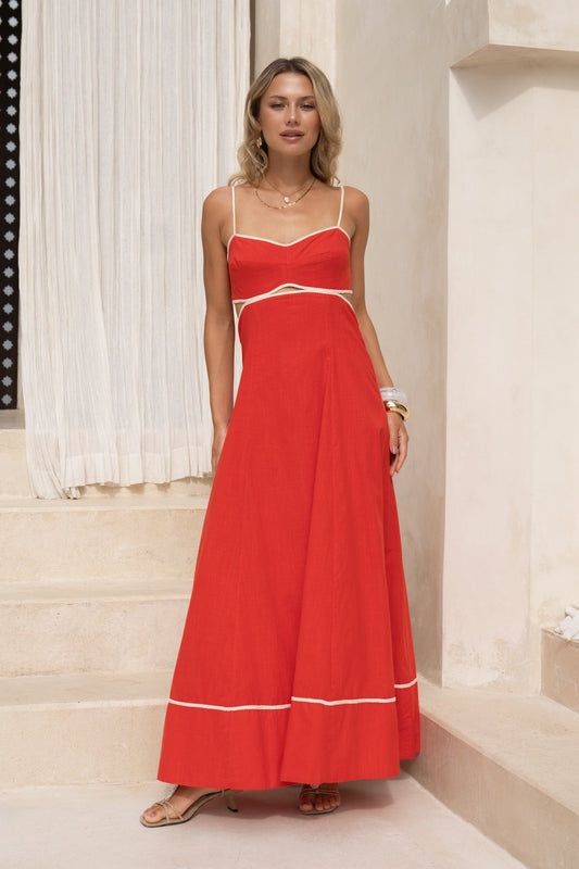 Image of Dresses. Productname: HEYCHIC Aris Red Tie Back Maxi Dress in Red colour by brand - HEYCHIC