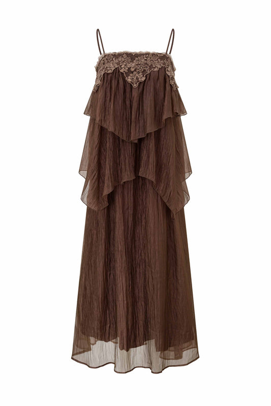 Image of Dresses. Product name - Fae Brown Maxi Dress in Brown colour by brand - HEYCHIC