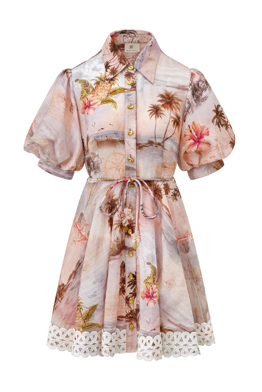 Image of Dresses. Product name - Horizon Pink Tropical Mini Dress in Pink colour by brand - HEYCHIC