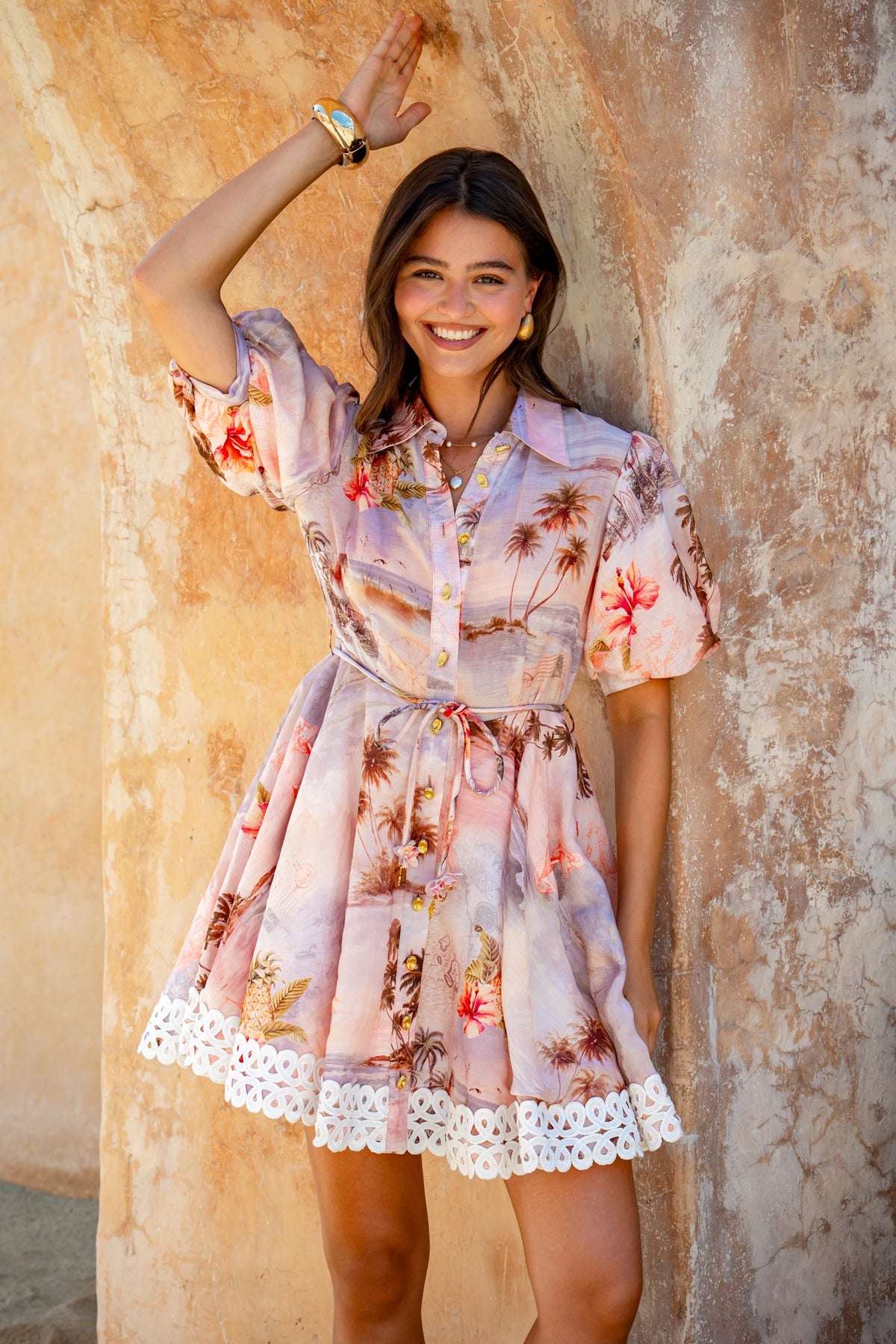 HEYCHIC Horizon Tropical Mini Dress (Pink)