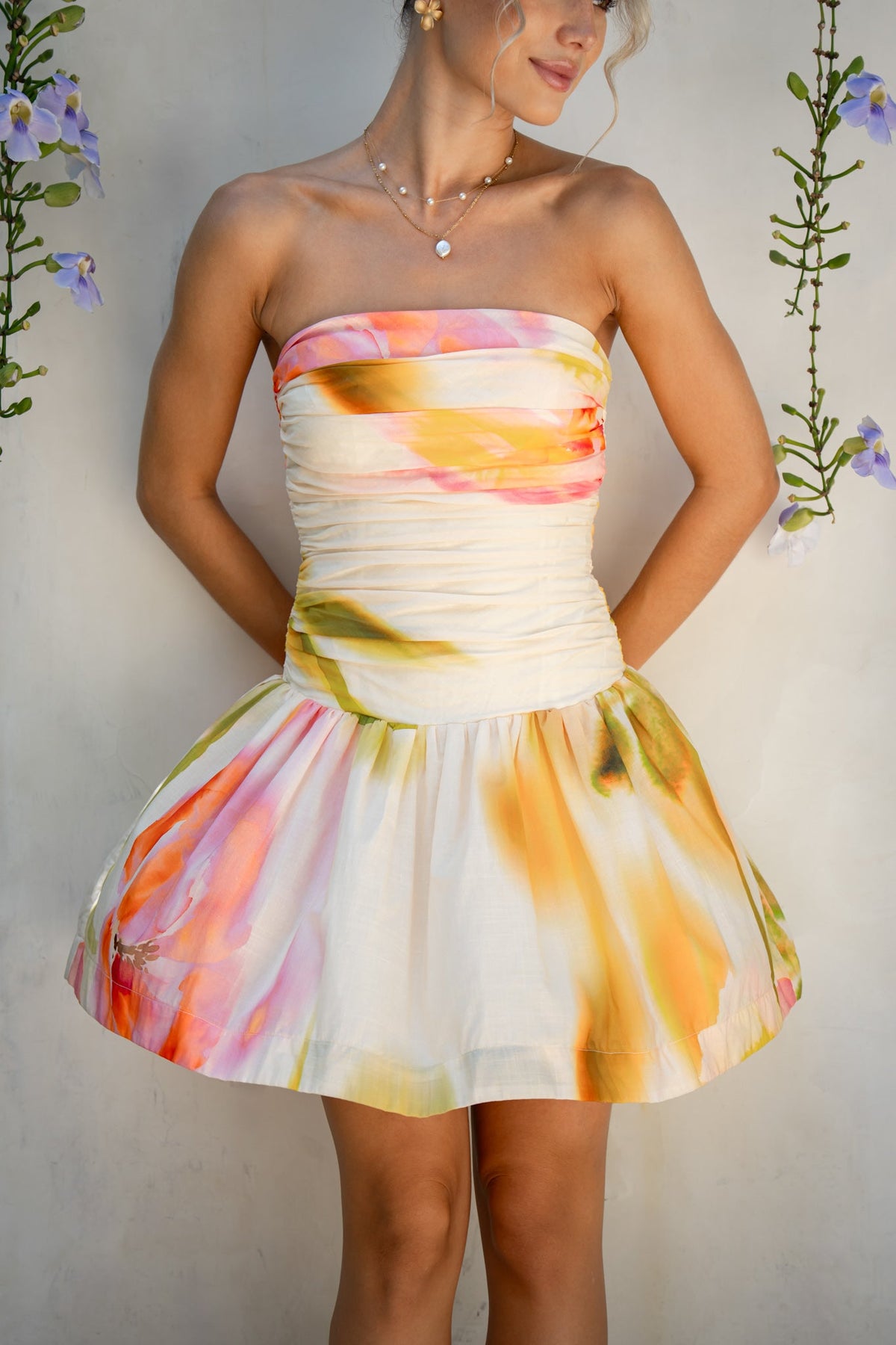 HEYCHIC Golden Multi Mini Dress (Floral)