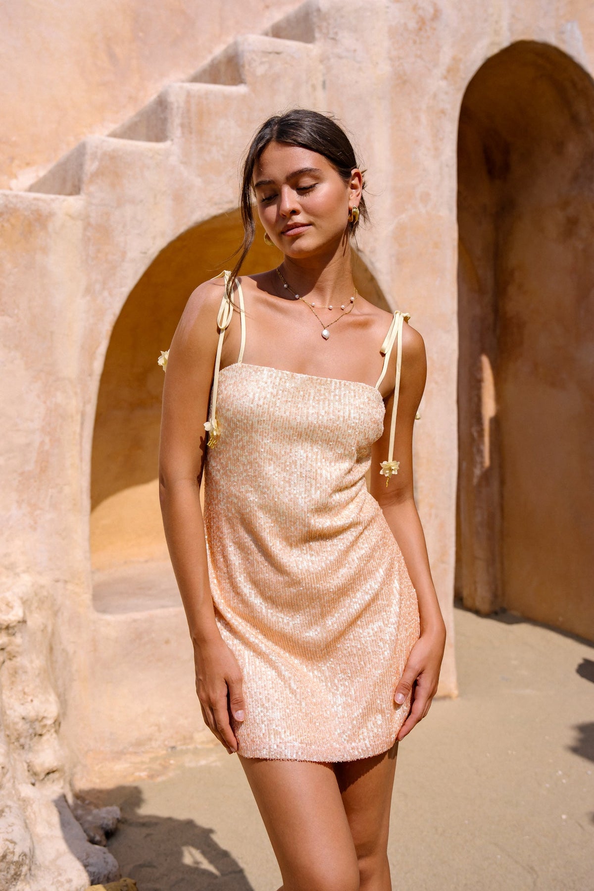 Image of Dresses. Product name - Evia Yellow Pink Mini Dress in Pink colour by brand - HEYCHIC