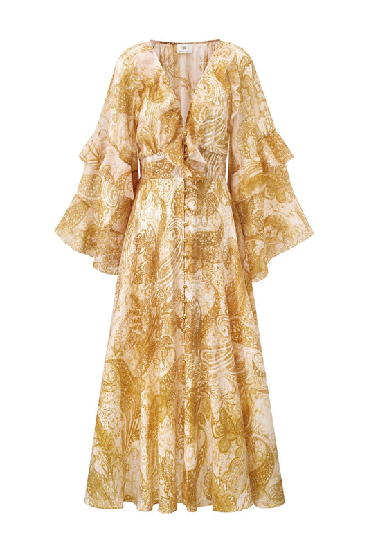 Image of Dresses. Product name - Sunwoven Paisley Ruffle Maxi Dress in Dress colour by brand - HEYCHIC