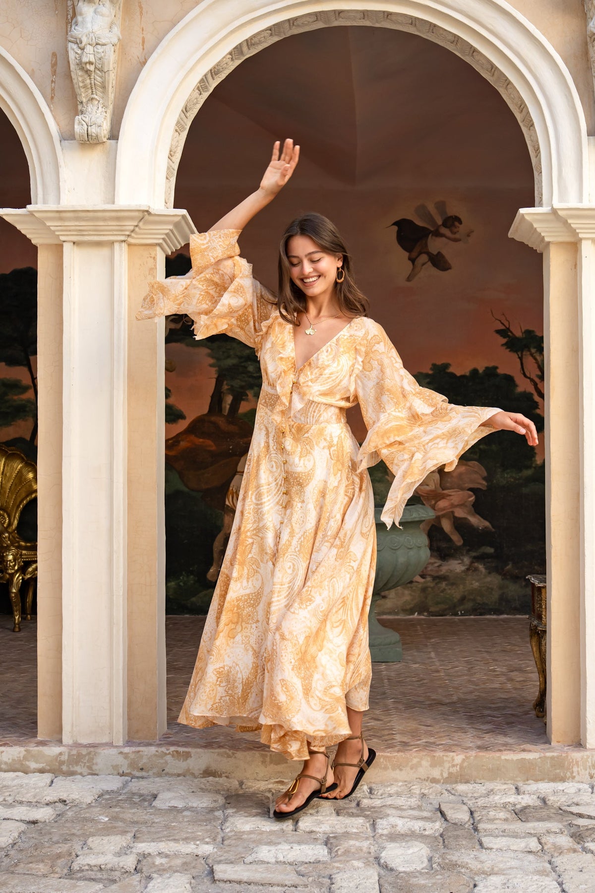 HEYCHIC Sunwoven Paisley Ruffle Maxi (Dress)