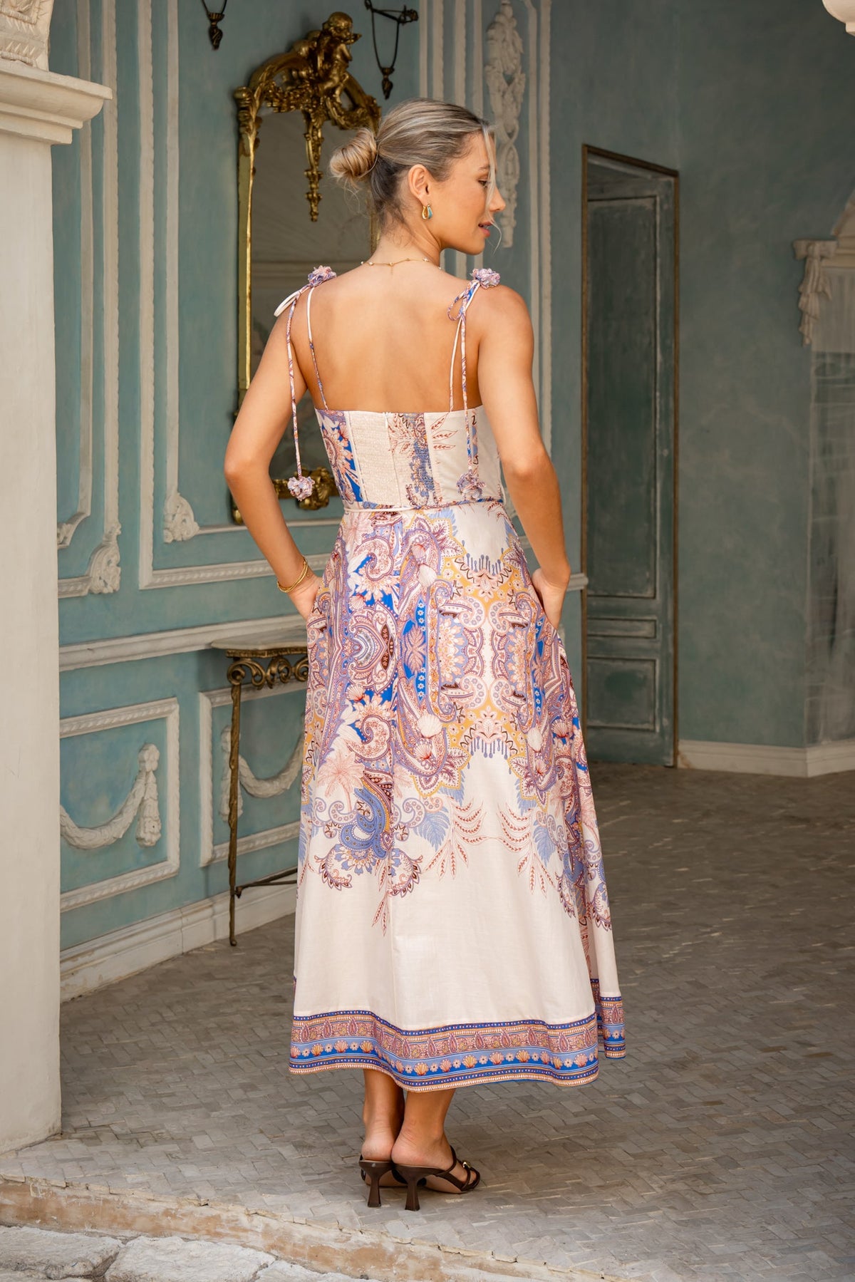 HEYCHIC Bondi Boho Tie Maxi Dress (Blue)