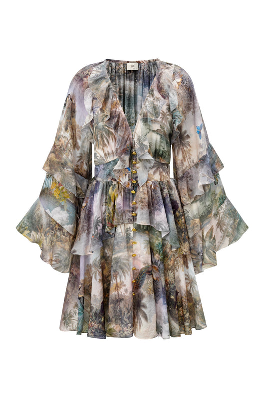Image of Dresses. Product name - Paradise Green Tropical Ruffle Mini Dress in Green colour by brand - HEYCHIC