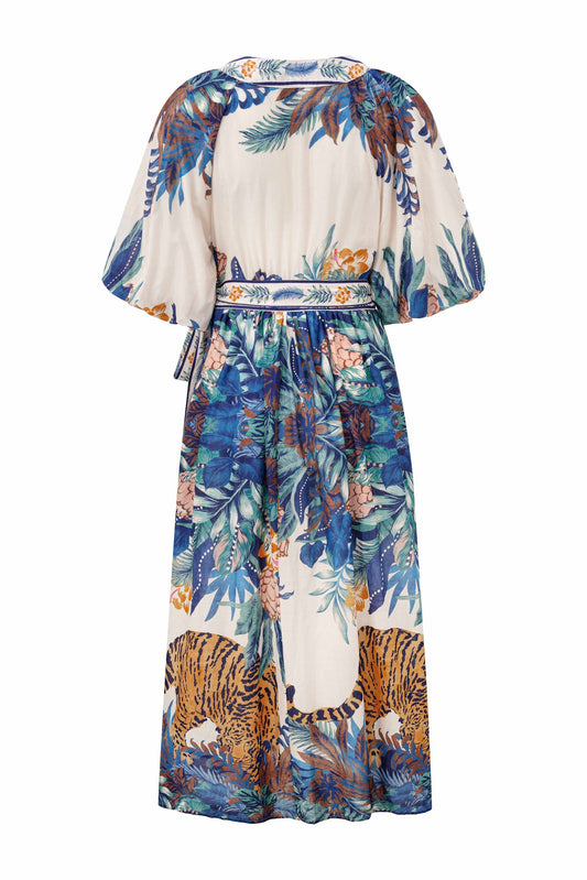 HEYCHIC Wild Tropical Wrap Maxi Dress (Blue)