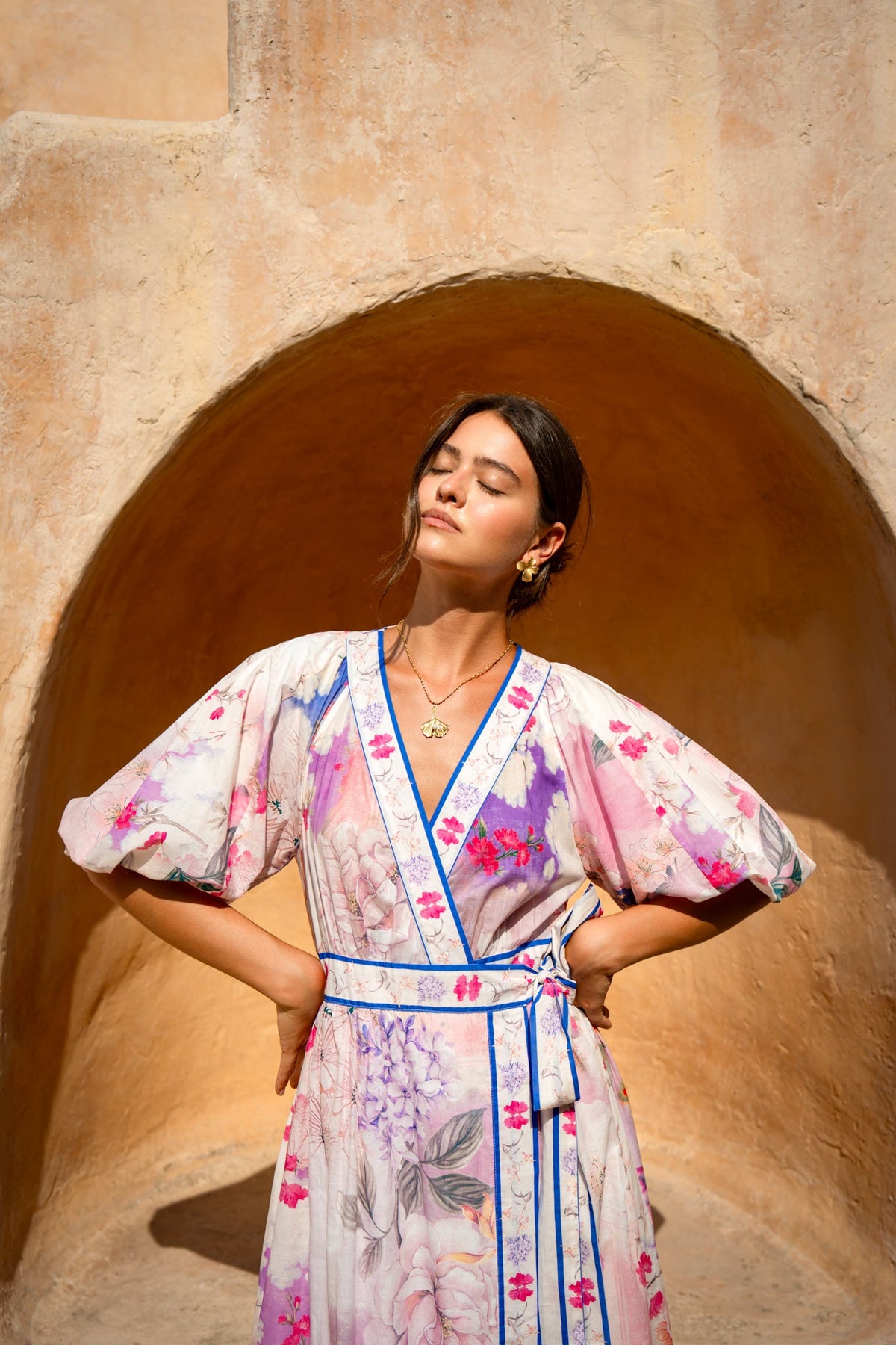HEYCHIC Elani Pink Wrap Maxi Dress (Floral)