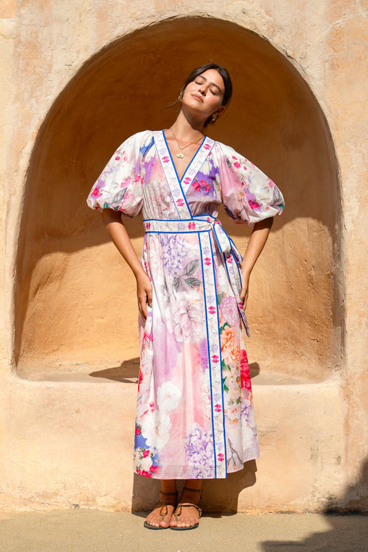 Image of Dresses. Product name - Elani Pink Floral Wrap Maxi Dress in Floral colour by brand - HEYCHIC