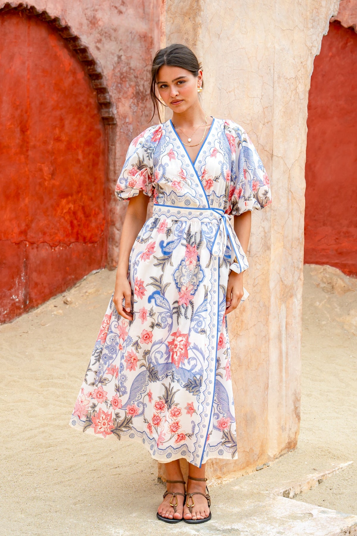 Image of Dresses. Product name - Porcelain Multi Floral Wrap Maxi Dress in Floral colour by brand - HEYCHIC