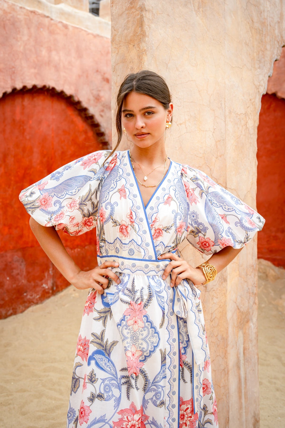 HEYCHIC Porcelain Multi Wrap Maxi Dress (Floral)