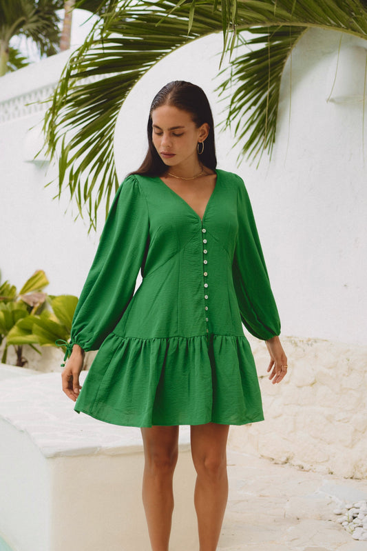 Image of Dresses. Productname: Heychic Rina Green Button Down Mini Dress in Green colour by brand - Heychic