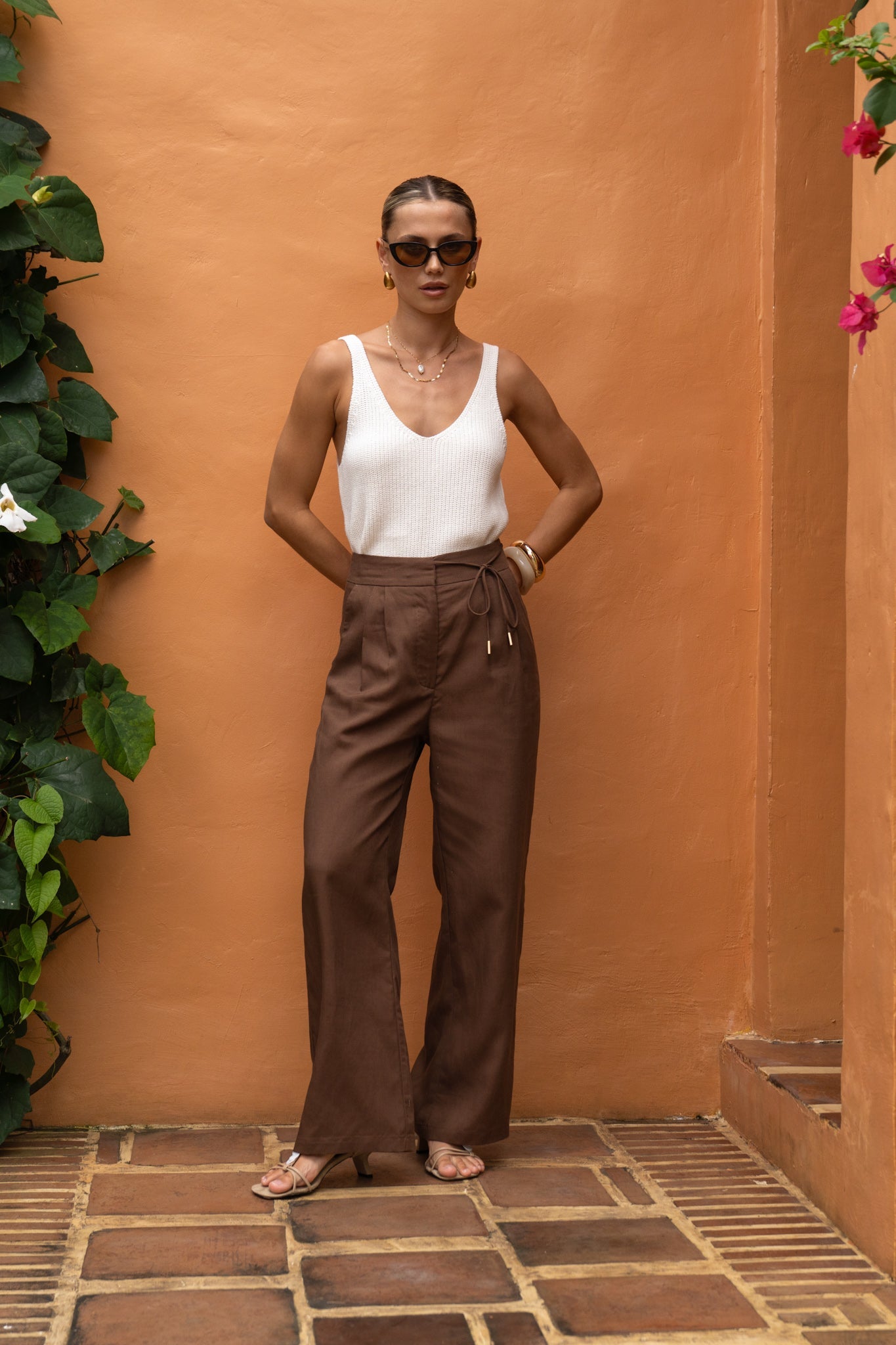 HEYCHIC Adela Tie Detail Pants (Brown)