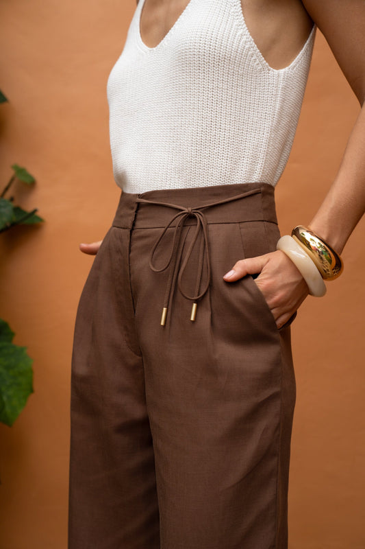 HEYCHIC Adela Tie Detail Pants (Brown)