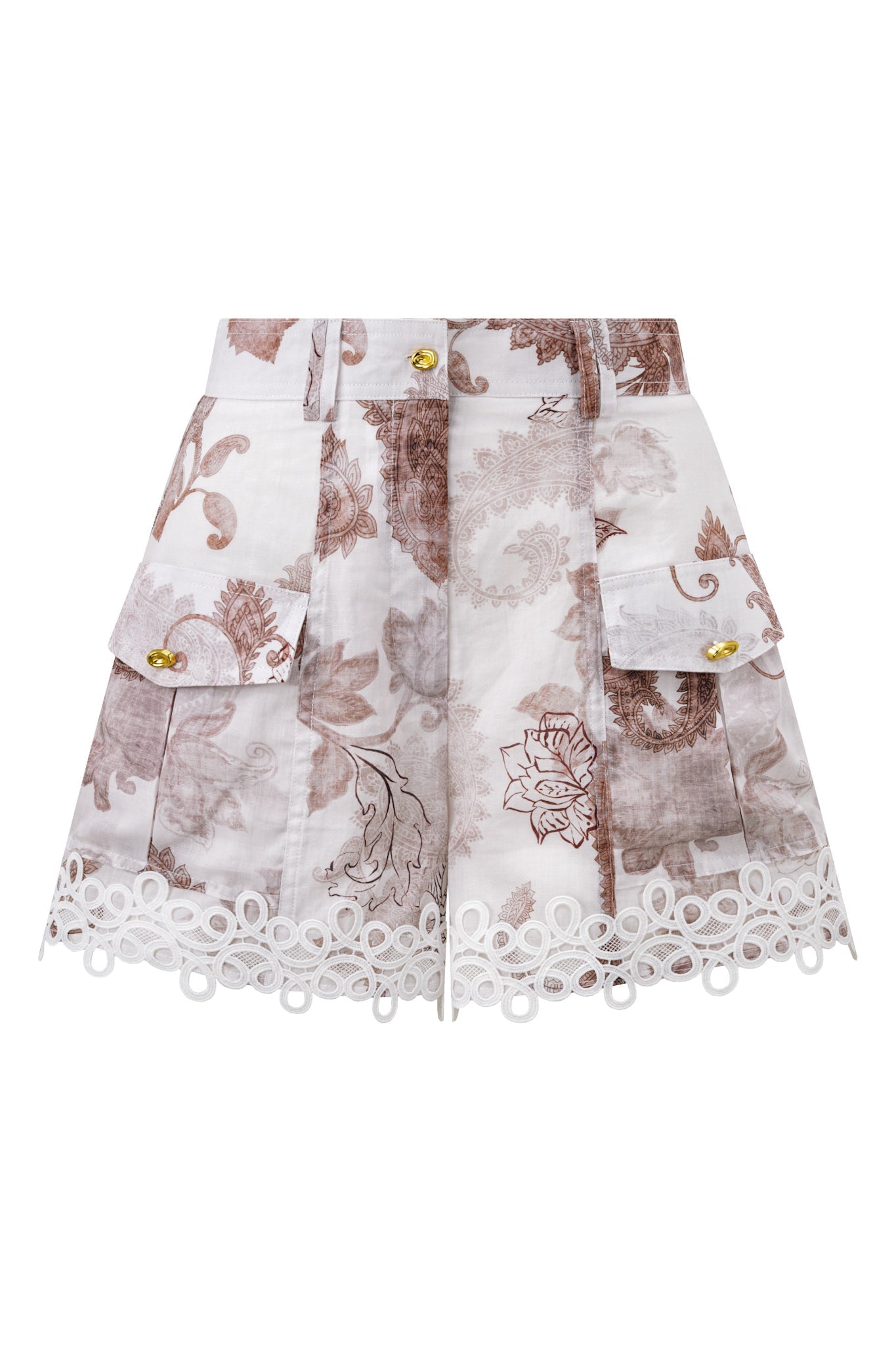 Image of a model wearing Shorts. Product name - Earth Paisley Brown Shorts in Brown colour by brand - HEYCHIC