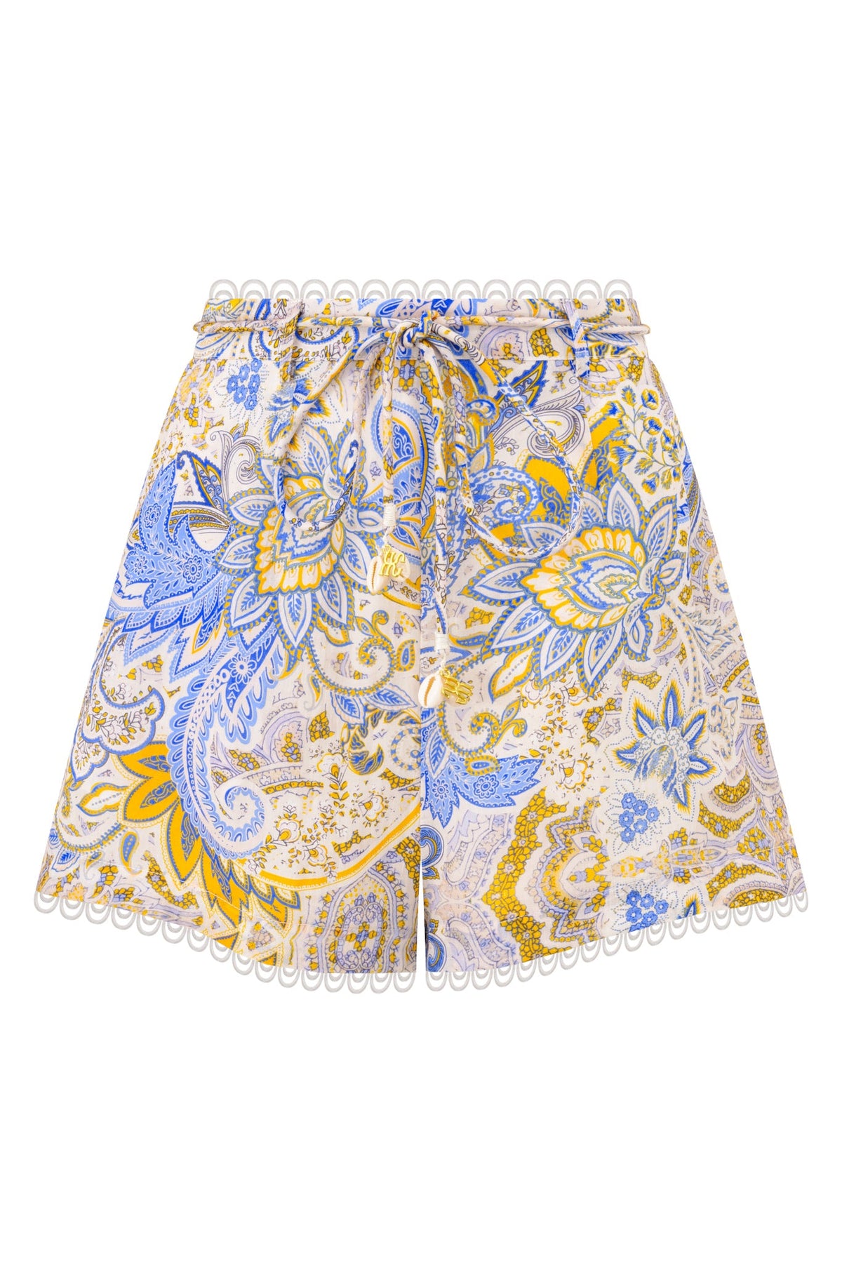 Image of a model wearing Shorts. Product name - Azul Blue Paisley Shorts in Blue colour by brand - HEYCHIC