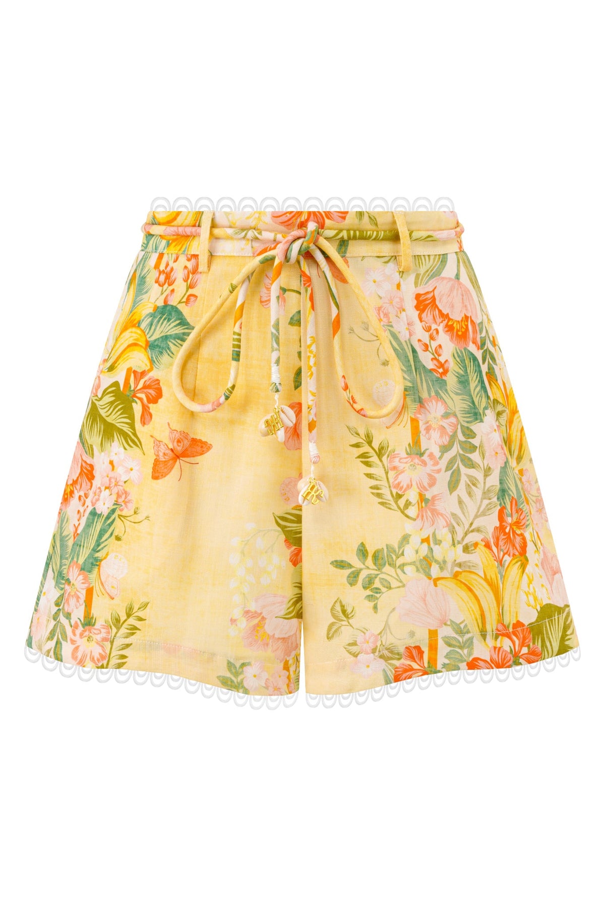 Image of a model wearing Shorts. Product name - Sunfire Yellow Floral Shorts in Floral colour by brand - HEYCHIC