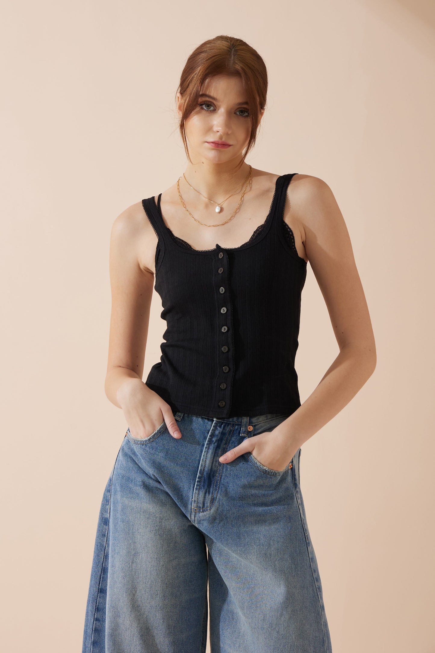 Heychic Sadie Button Tank Top (Black)