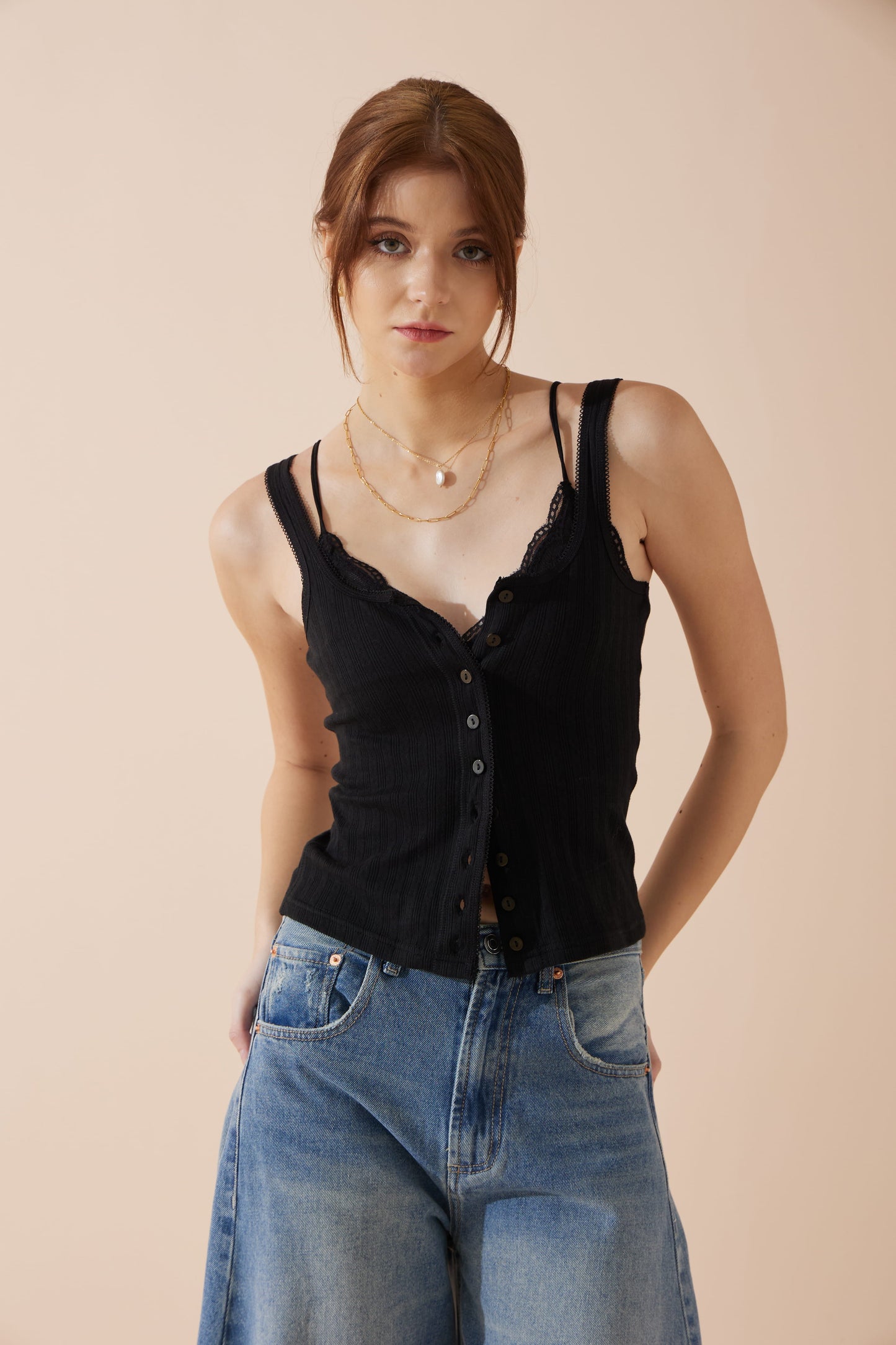 Heychic Sadie Button Tank Top (Black)