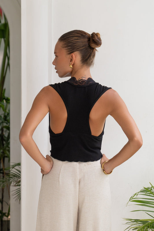 Heychic Mimi Lace Trim Top (Black)