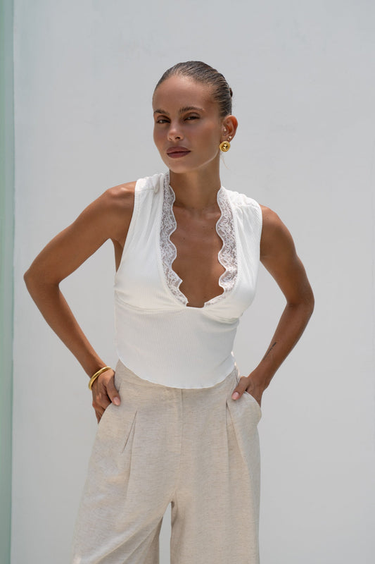 Heychic Mimi Lace Trim Top (White)