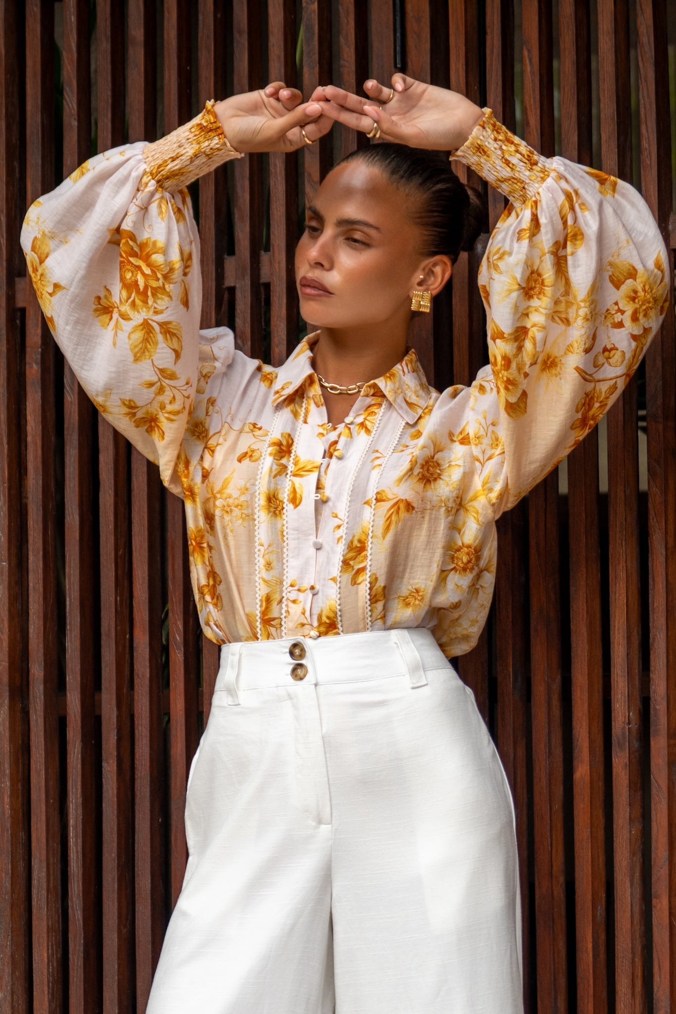 Heychic Fiorella Yellow Balloon Sleeve Blouse (Floral)