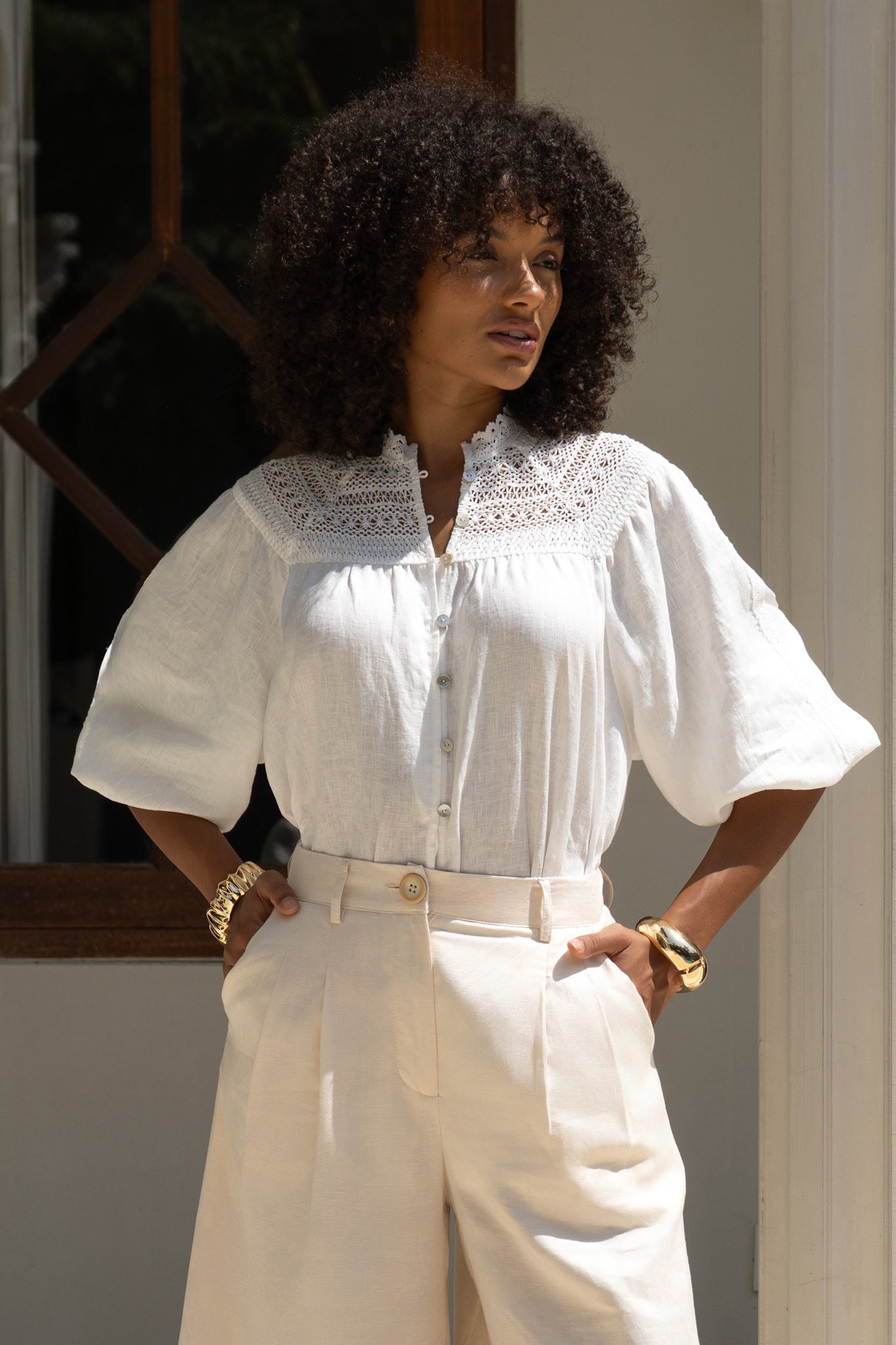 Heychic Winelle Lace Detail Blouse (White)