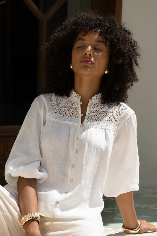 Heychic Winelle Lace Detail Blouse (White)