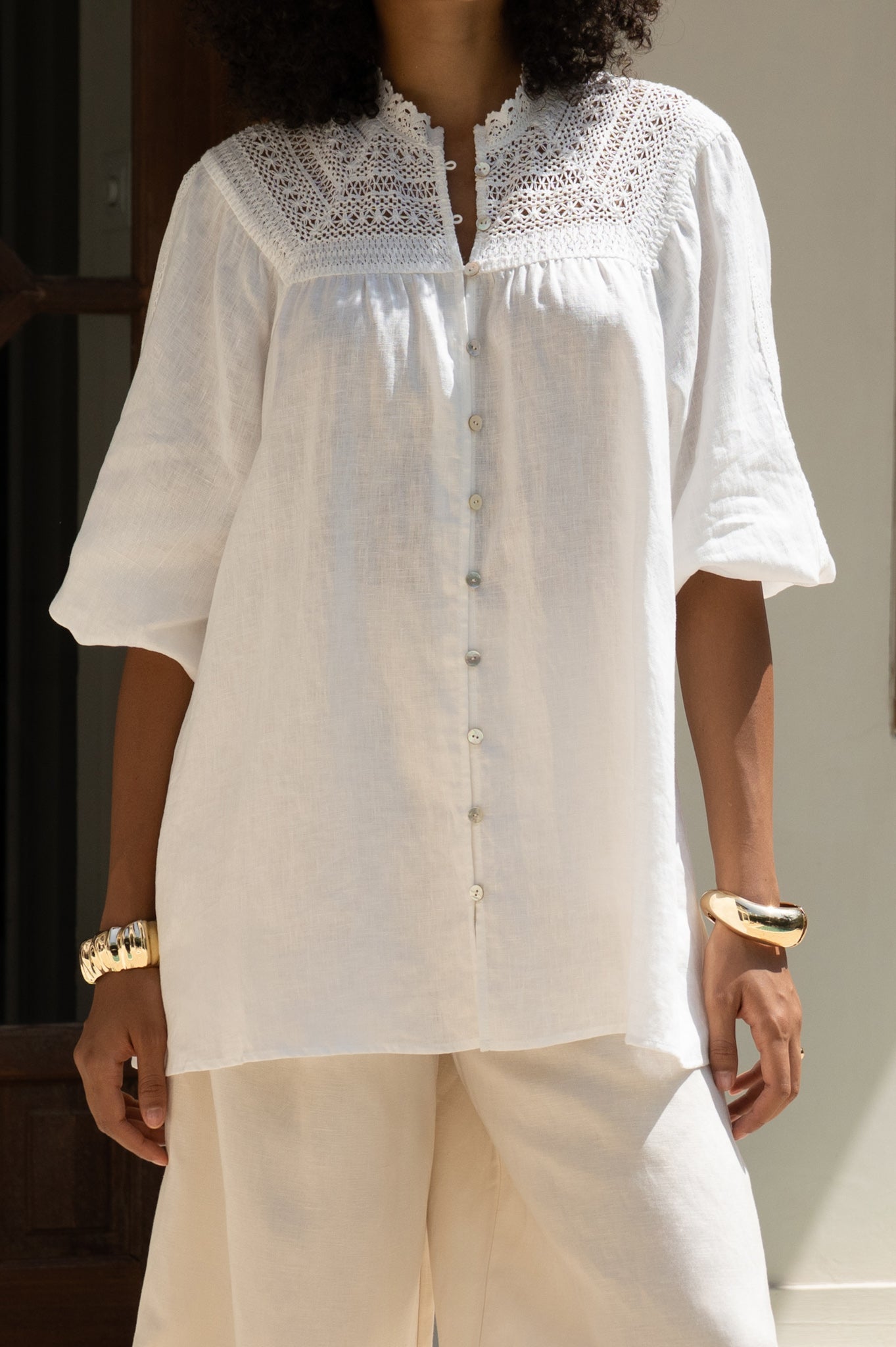 Heychic Winelle Lace Detail Blouse (White)