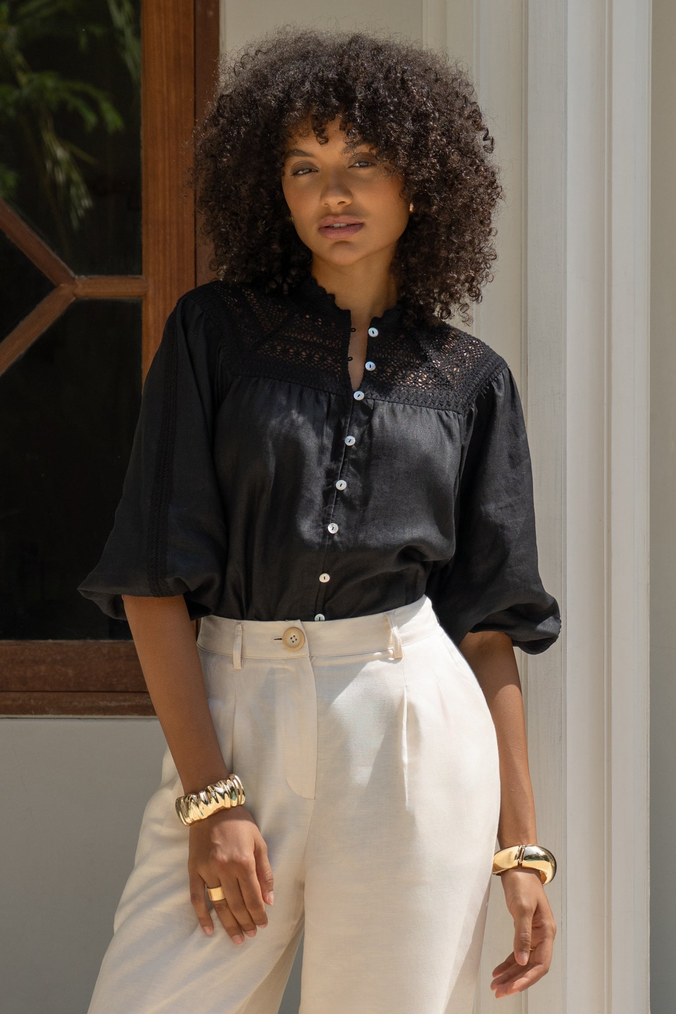 Heychic Winelle Lace Detail Blouse (Black)