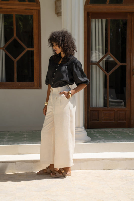 Image of a model wearing Tops. Productname: Heychic Winelle Black Lace Detail Blouse in Black colour by brand - Heychic