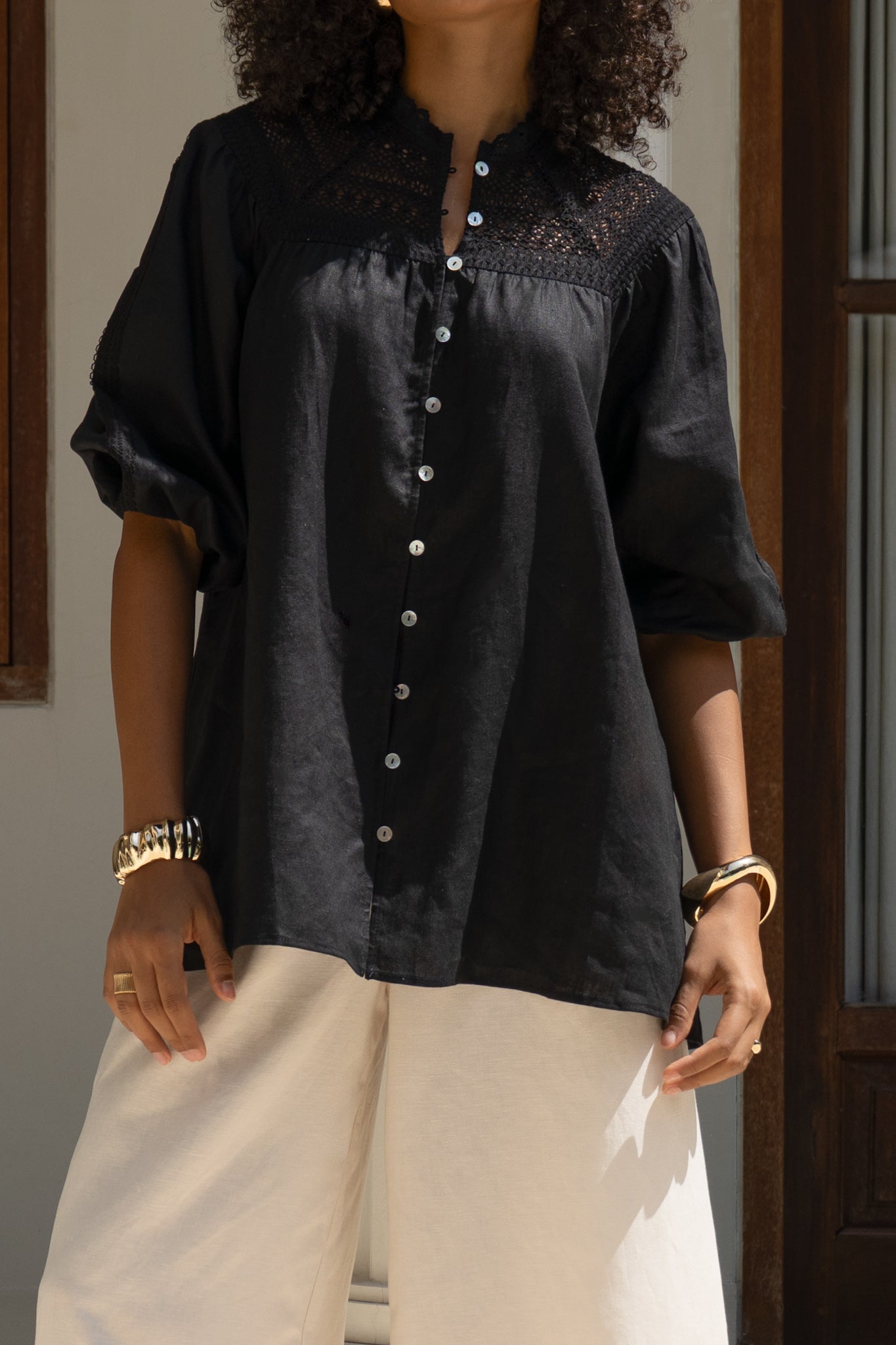 Heychic Winelle Lace Detail Blouse (Black)