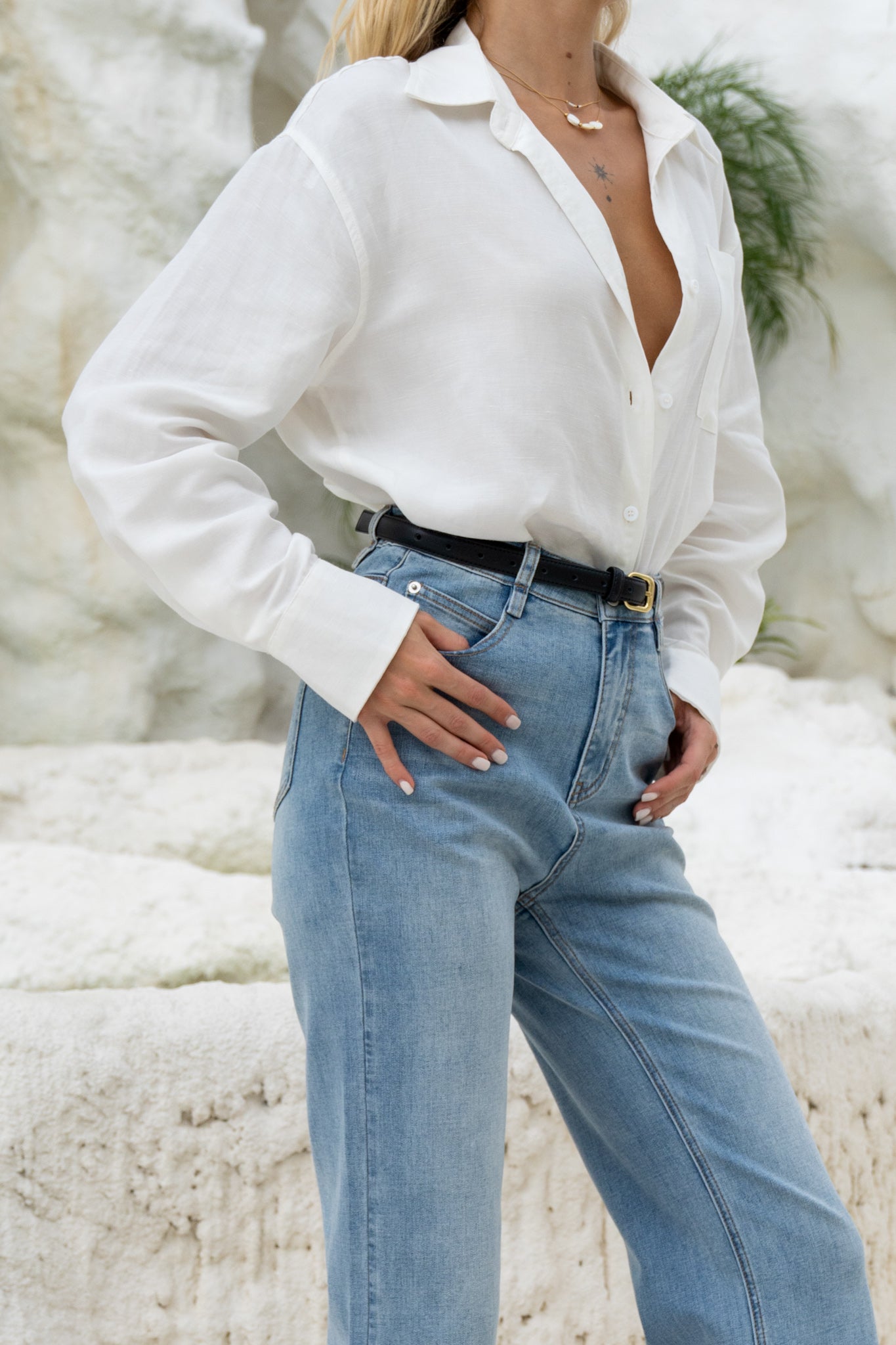 HEYCHIC Eleina Linen Blend Shirt (White)
