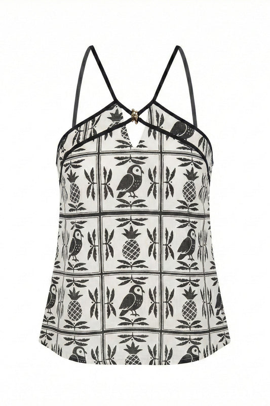 HEYCHIC Melza Abstract Halter Neck Top (Black)