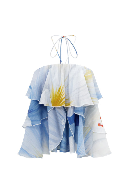 HEYCHIC Hibiscus Floral Layer Top (Blue)