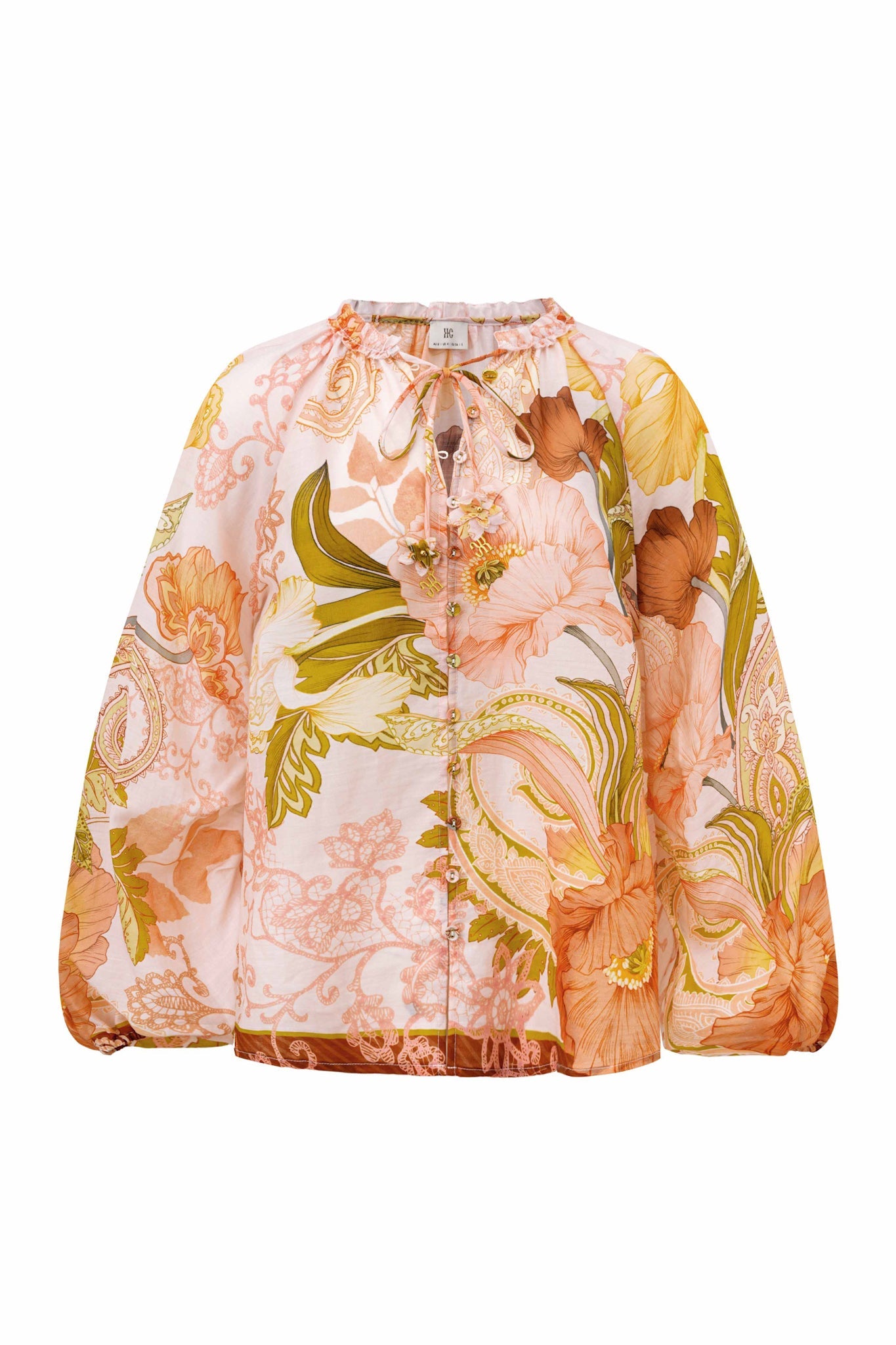 Image of a model wearing Tops. Product name - Wanderers Pink Floral Blouse in Floral colour by brand - HEYCHIC