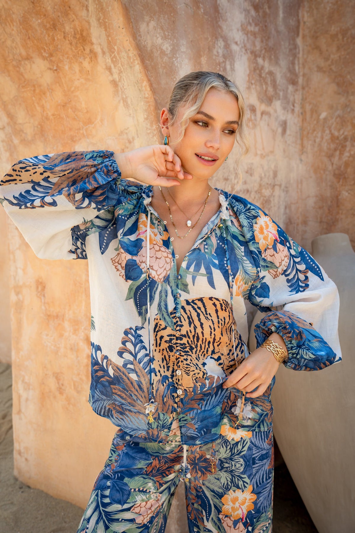 HEYCHIC Wild Tropical Blouse (Blue)