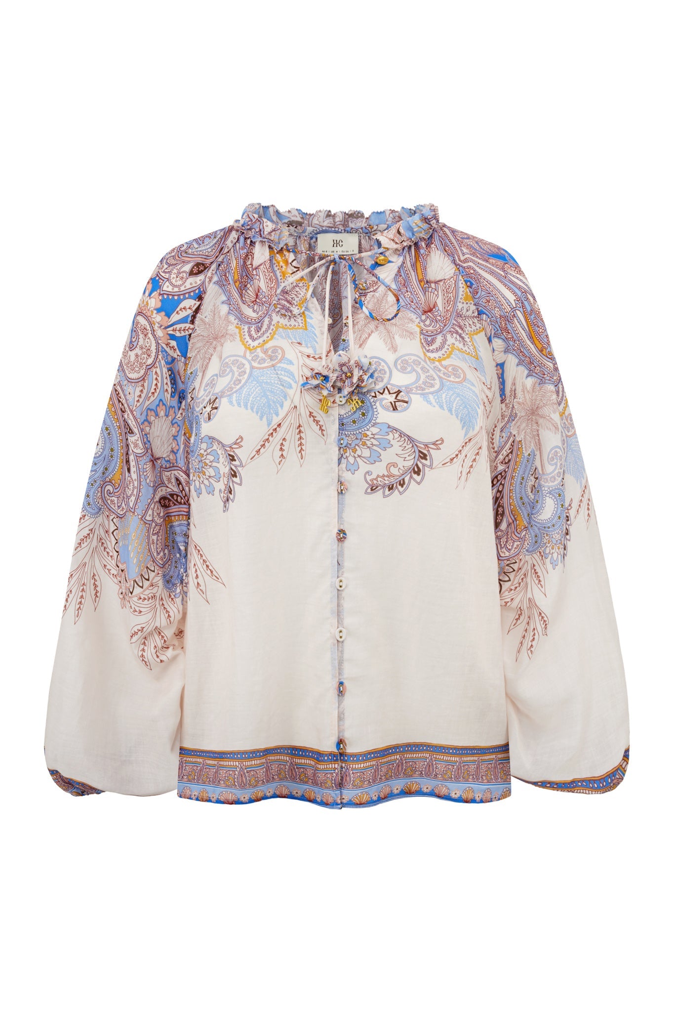 Image of a model wearing Tops. Product name - Bondi Blue Boho Blouse in Blue colour by brand - HEYCHIC