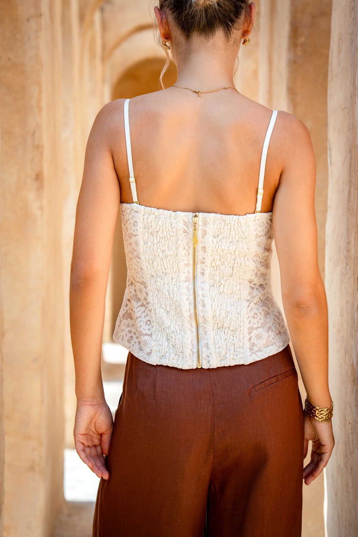 HEYCHIC Era Lace Corset Top (Beige)
