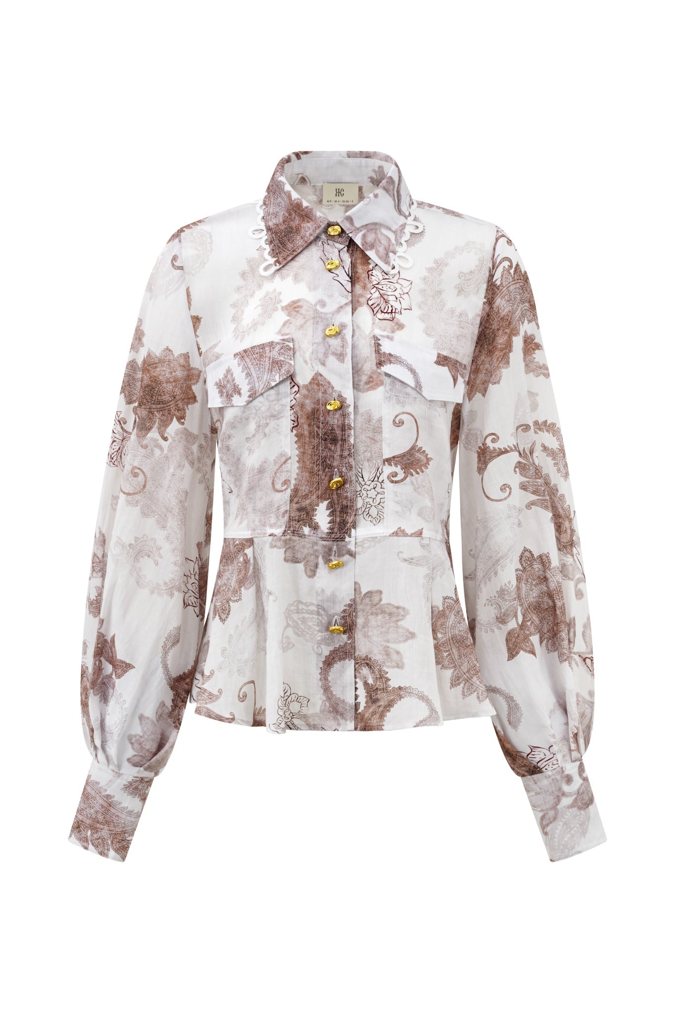 Image of a model wearing Tops. Product name - Earth Paisley Brown Shirt in Brown colour by brand - HEYCHIC