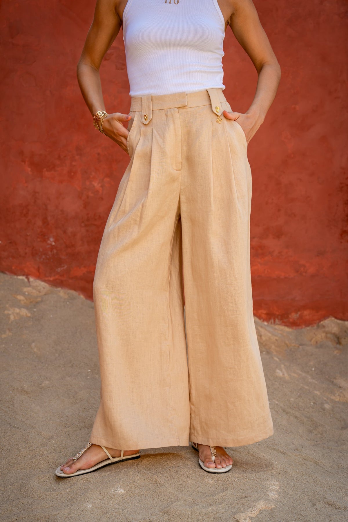 HEYCHIC Cael Linen Pants (Beige)