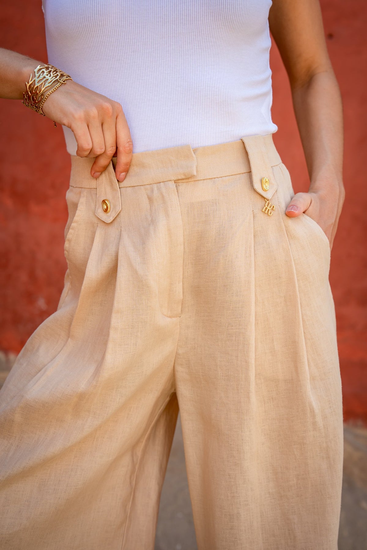 HEYCHIC Cael Linen Pants (Beige)
