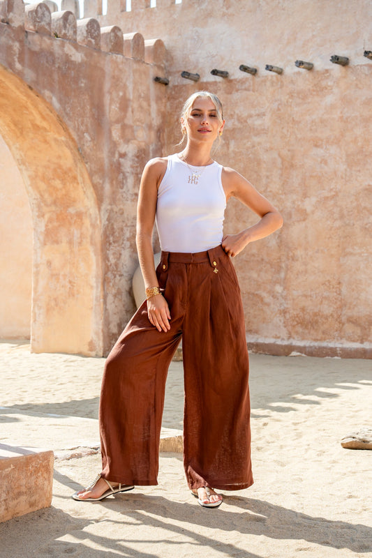 HEYCHIC Cael Linen Pants (Brown)