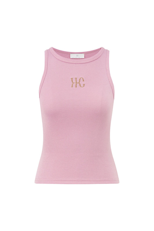 Image of a model wearing Tops. Product name - HC Pink Tank Top in Pink colour by brand - HEYCHIC
